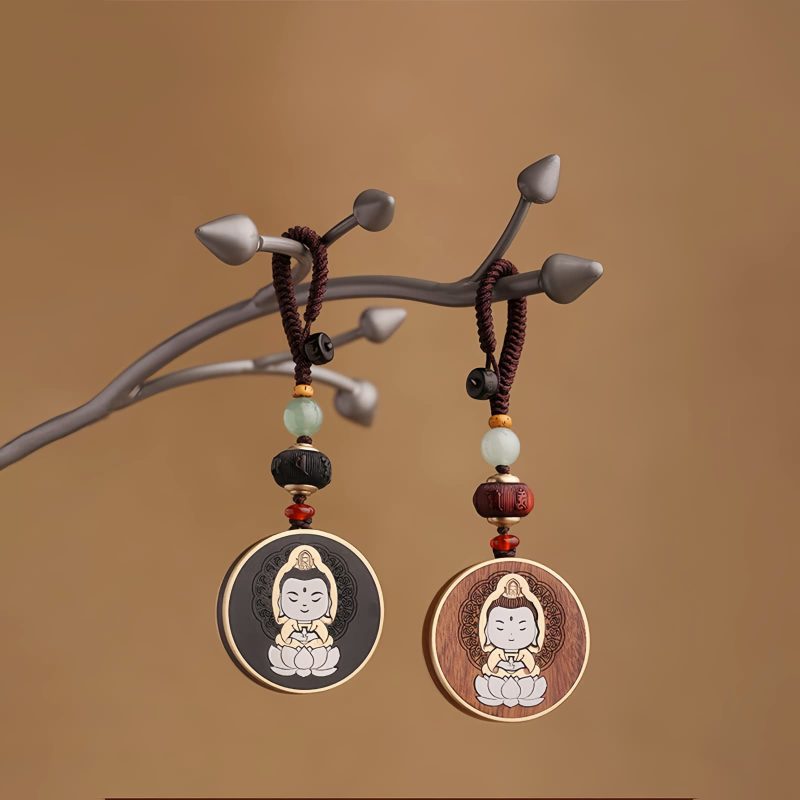 Llave de Avalokitesvara de Madera de Ébano con Om Mani Padme Hum Ebony Wood Avalokitesvara Keychain with Om Mani Padme Hum