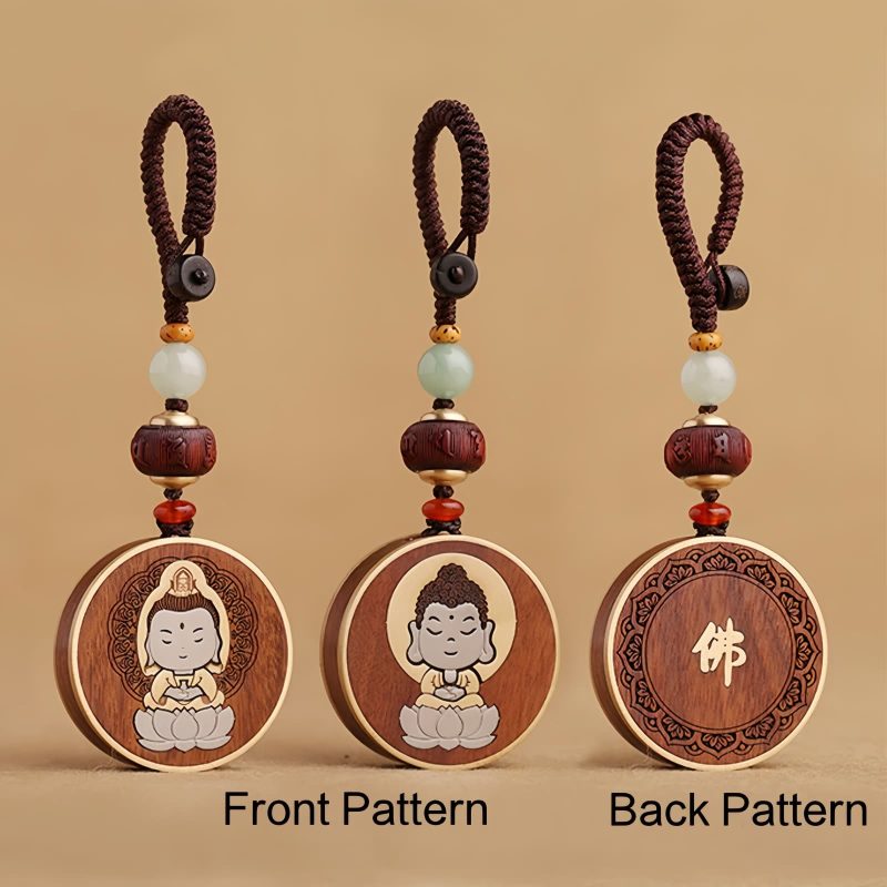 Llave de Avalokitesvara de Madera de Ébano con Om Mani Padme Hum Ebony Wood Avalokitesvara Keychain with Om Mani Padme Hum