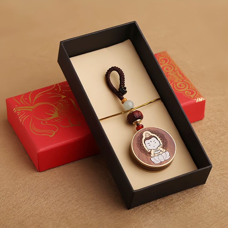 Llave de Avalokitesvara de Madera de Ébano con Om Mani Padme Hum Ebony Wood Avalokitesvara Keychain with Om Mani Padme Hum
