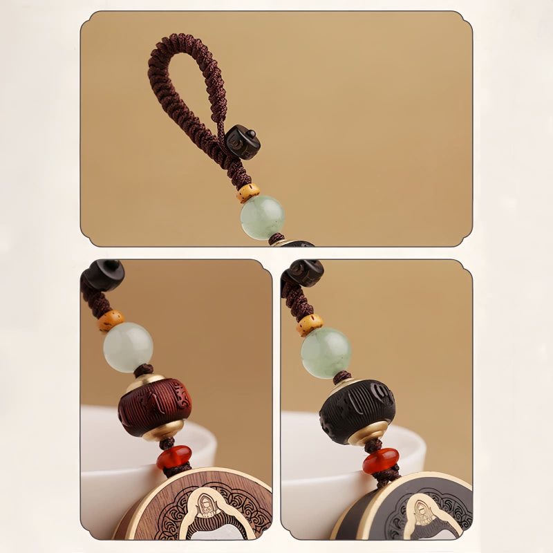 Llave de Avalokitesvara de Madera de Ébano con Om Mani Padme Hum Ebony Wood Avalokitesvara Keychain with Om Mani Padme Hum