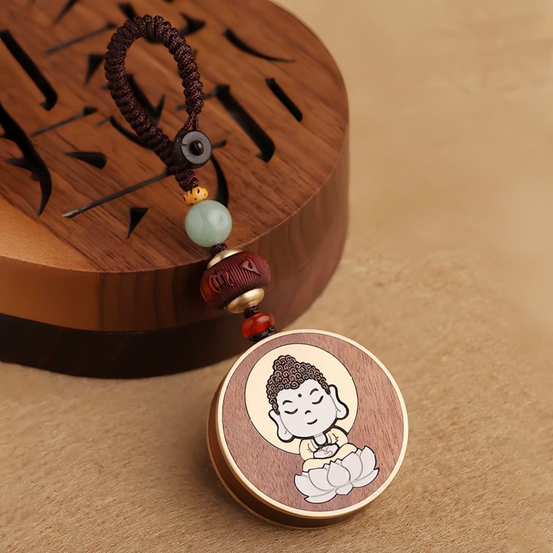 Llave de Avalokitesvara de Madera de Ébano con Om Mani Padme Hum Ebony Wood Avalokitesvara Keychain with Om Mani Padme Hum