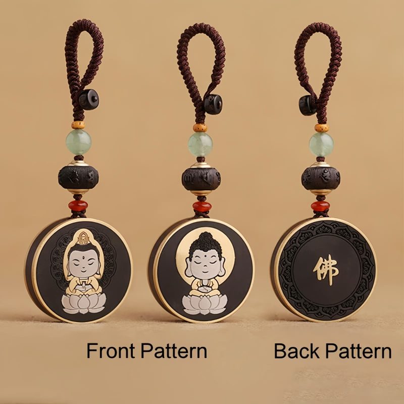 Llave de Avalokitesvara de Madera de Ébano con Om Mani Padme Hum Ebony Wood Avalokitesvara Keychain with Om Mani Padme Hum