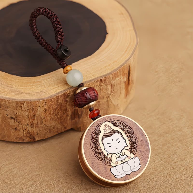 Llave de Avalokitesvara de Madera de Ébano con Om Mani Padme Hum Ebony Wood Avalokitesvara Keychain with Om Mani Padme Hum