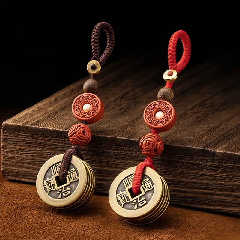 Llavero de Cinco Monedas del Emperador Feng Shui para la Riqueza Feng Shui Five Emperor Coins Wealth Keychain