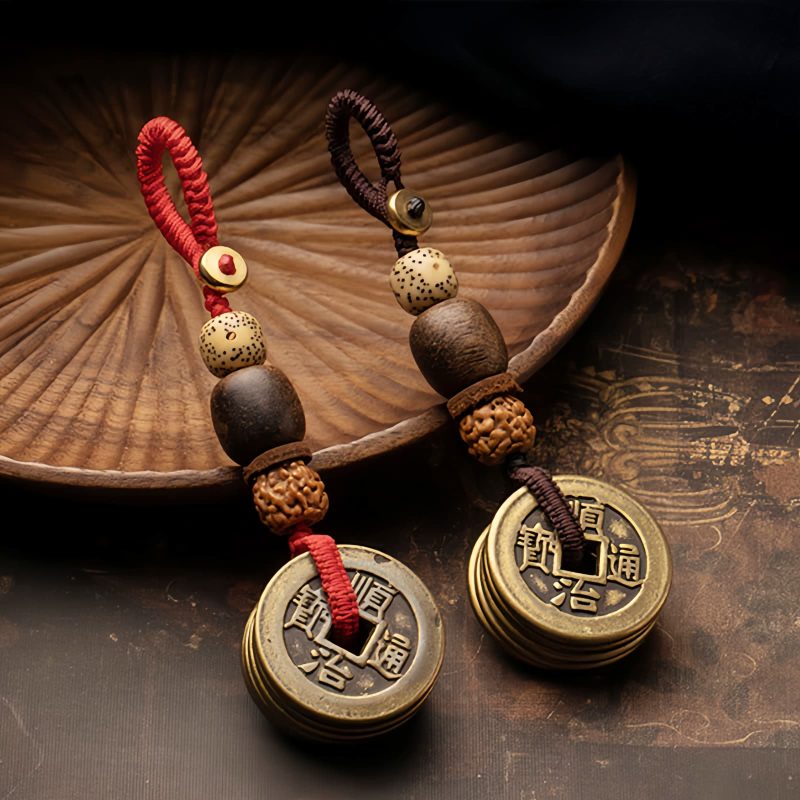 Llavero de Cinco Monedas del Emperador Feng Shui para la Riqueza Feng Shui Five Emperor Coins Wealth Keychain