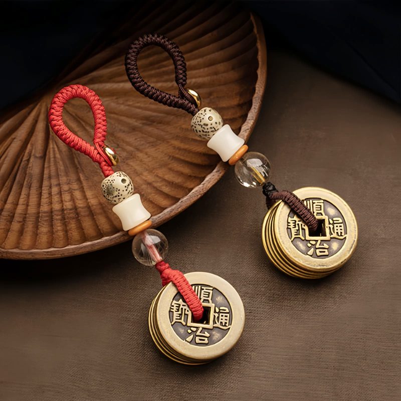 Llavero de Cinco Monedas del Emperador Feng Shui para la Riqueza Feng Shui Five Emperor Coins Wealth Keychain