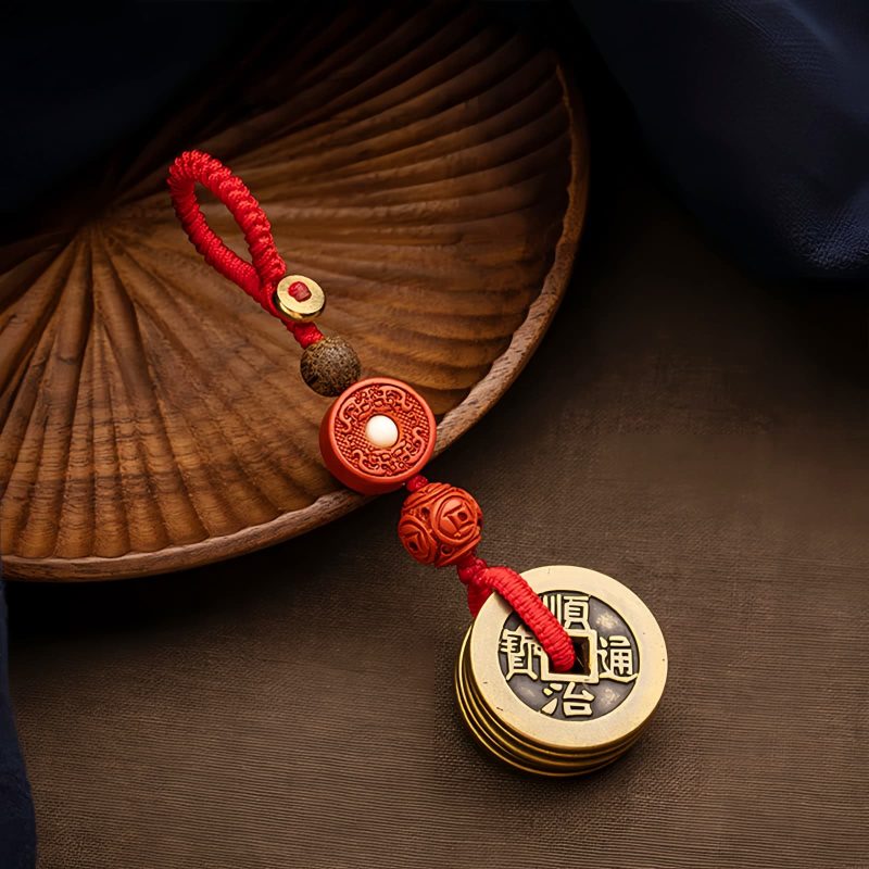 Llavero de Cinco Monedas del Emperador Feng Shui para la Riqueza Feng Shui Five Emperor Coins Wealth Keychain
