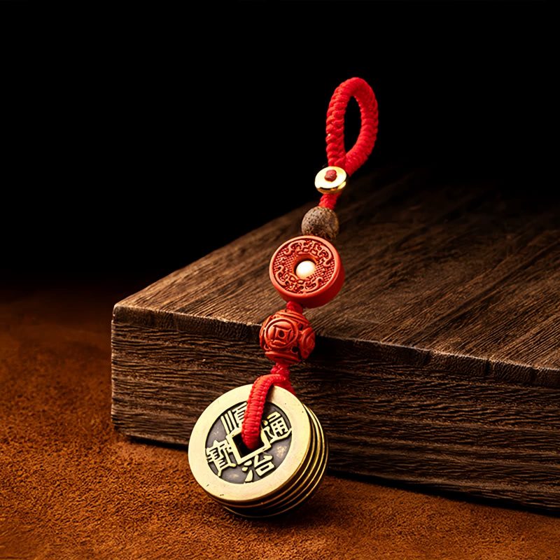 Llavero de Cinco Monedas del Emperador Feng Shui para la Riqueza Feng Shui Five Emperor Coins Wealth Keychain