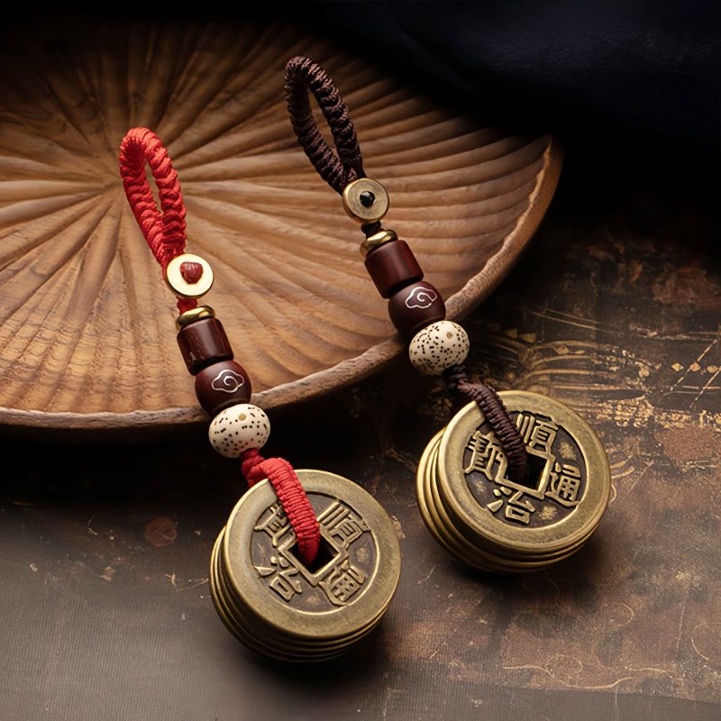 Llavero de Cinco Monedas del Emperador Feng Shui para la Riqueza Feng Shui Five Emperor Coins Wealth Keychain