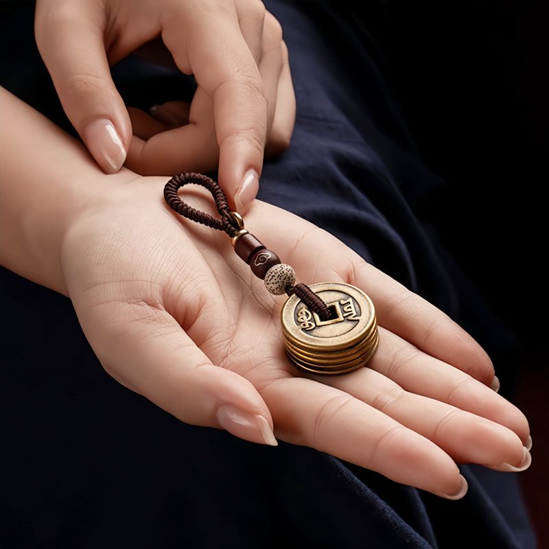 Llavero de Cinco Monedas del Emperador Feng Shui para la Riqueza Feng Shui Five Emperor Coins Wealth Keychain