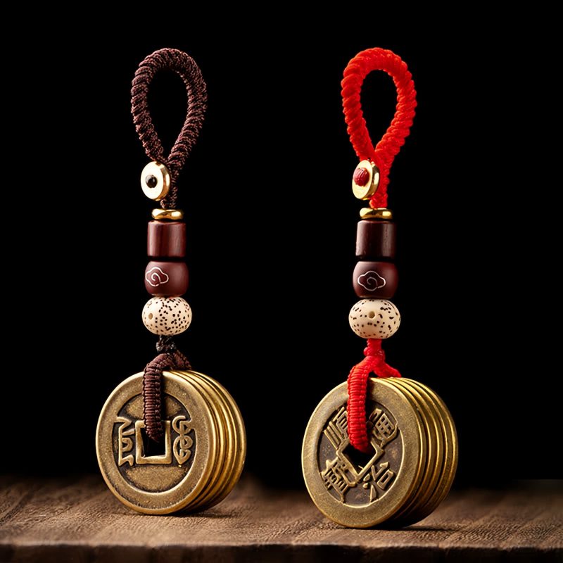 Llavero de Cinco Monedas del Emperador Feng Shui para la Riqueza Feng Shui Five Emperor Coins Wealth Keychain