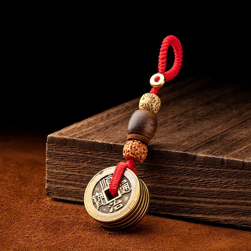 Llavero de Cinco Monedas del Emperador Feng Shui para la Riqueza Feng Shui Five Emperor Coins Wealth Keychain
