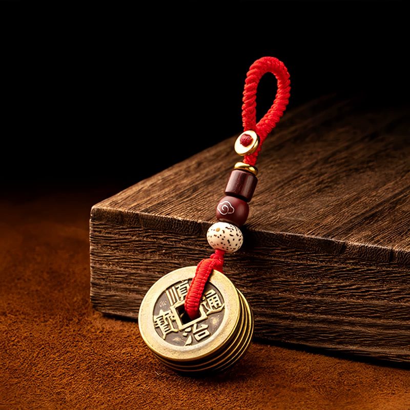 Llavero de Cinco Monedas del Emperador Feng Shui para la Riqueza Feng Shui Five Emperor Coins Wealth Keychain