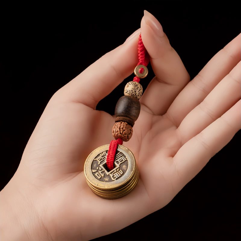 Llavero de Cinco Monedas del Emperador Feng Shui para la Riqueza Feng Shui Five Emperor Coins Wealth Keychain