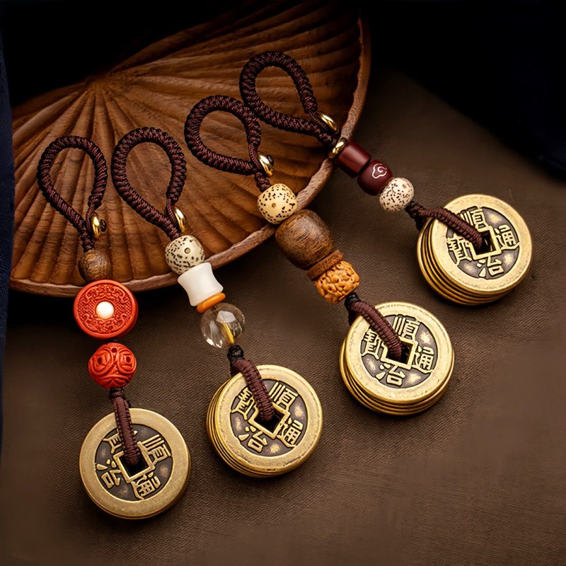 Llavero de Cinco Monedas del Emperador Feng Shui para la Riqueza Feng Shui Five Emperor Coins Wealth Keychain