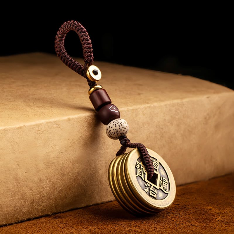 Llavero de Cinco Monedas del Emperador Feng Shui para la Riqueza Feng Shui Five Emperor Coins Wealth Keychain