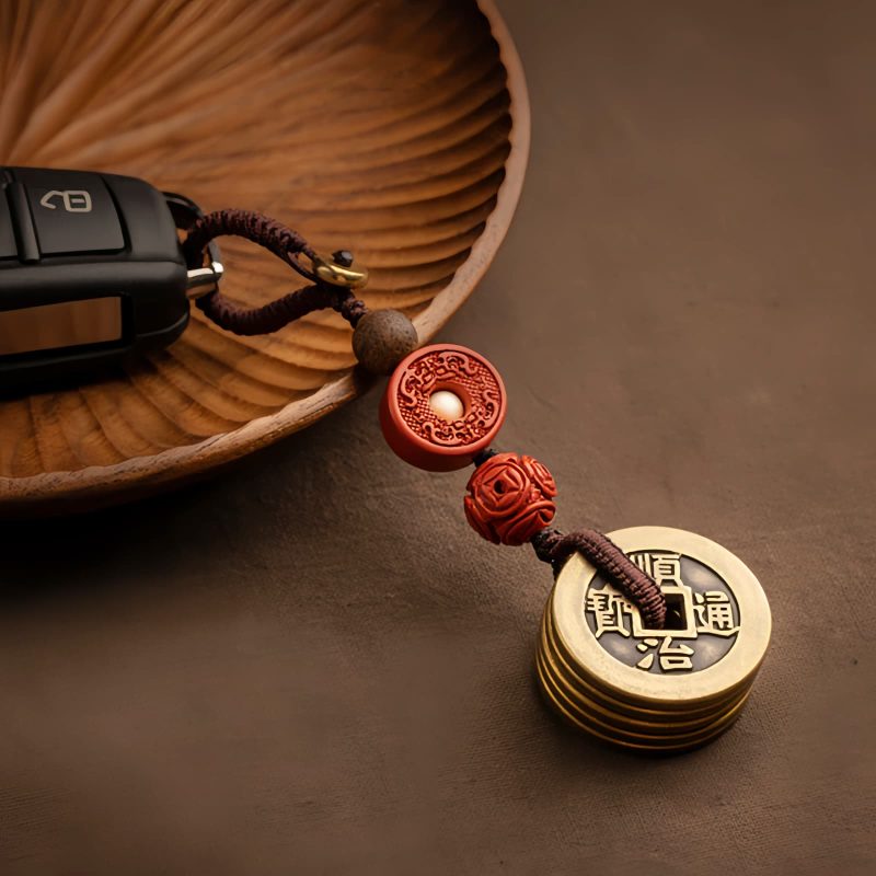 Llavero de Cinco Monedas del Emperador Feng Shui para la Riqueza Feng Shui Five Emperor Coins Wealth Keychain