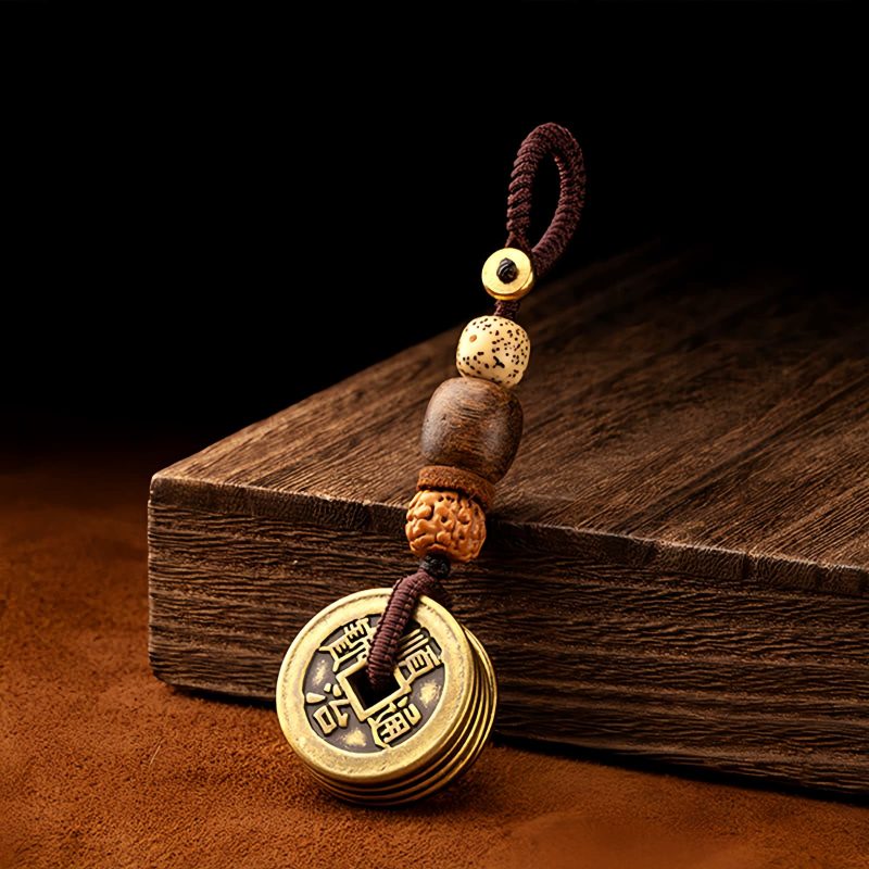 Llavero de Cinco Monedas del Emperador Feng Shui para la Riqueza Feng Shui Five Emperor Coins Wealth Keychain