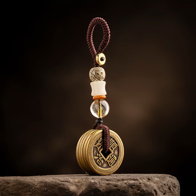 Llavero de Cinco Monedas del Emperador Feng Shui para la Riqueza Feng Shui Five Emperor Coins Wealth Keychain