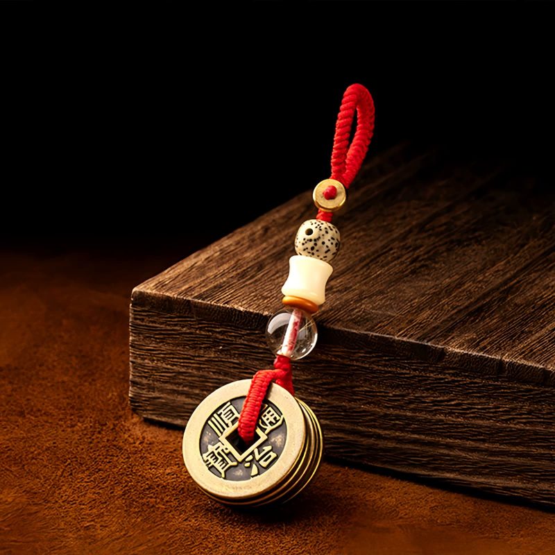 Llavero de Cinco Monedas del Emperador Feng Shui para la Riqueza Feng Shui Five Emperor Coins Wealth Keychain