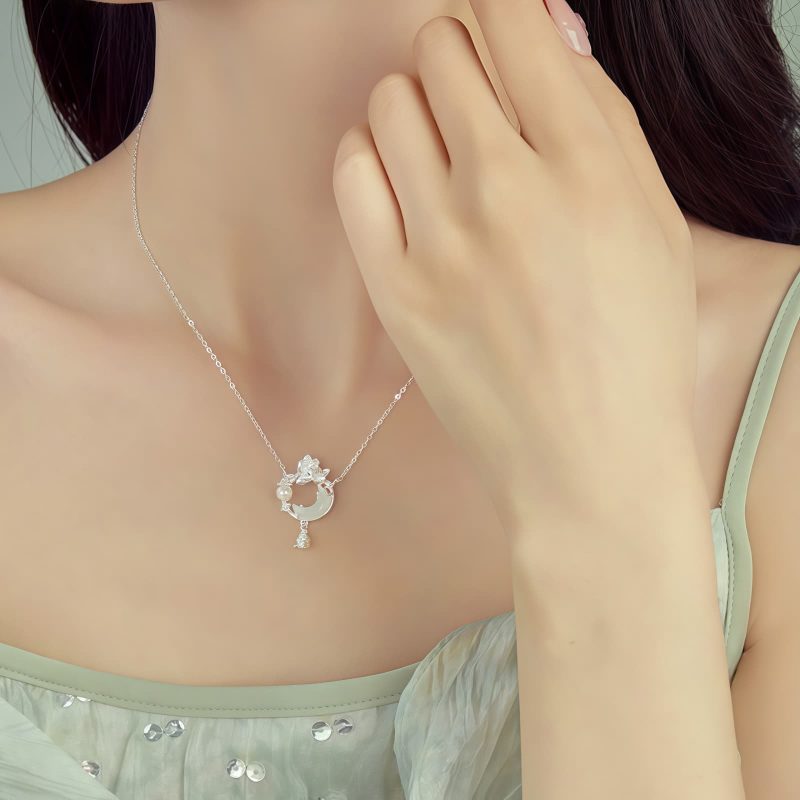 Kalung Liontin Mutiara Hetian Jade Hetian Jade Pearl Pendant Necklace