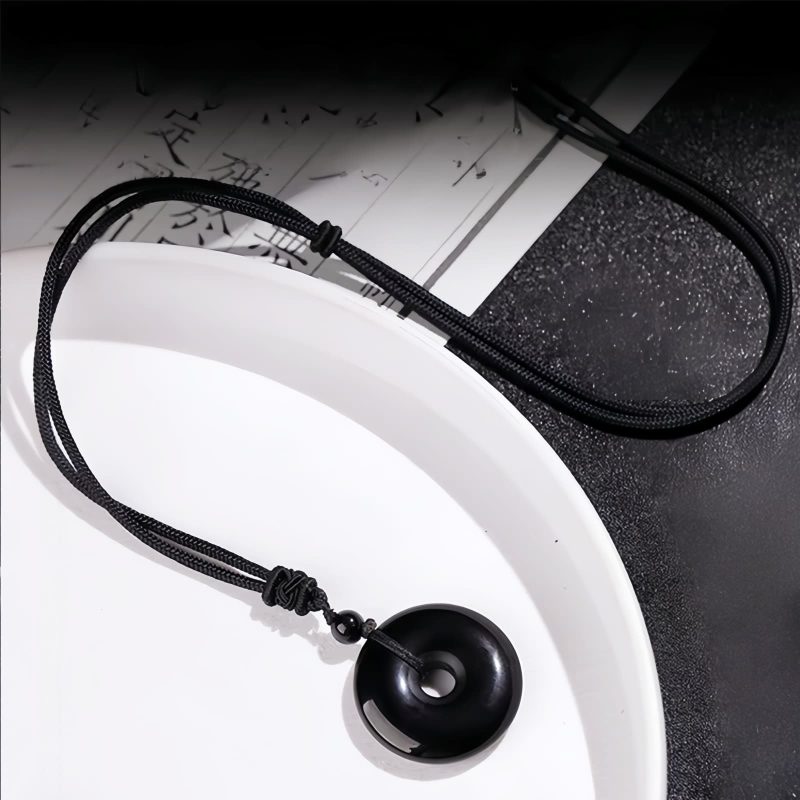 Collar de Paz con Obsidiana Negra Natural Natural Black Obsidian Peace Rope Necklace