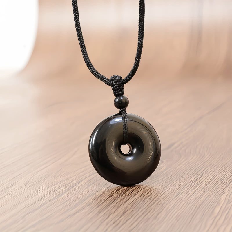 Collar de Paz con Obsidiana Negra Natural Natural Black Obsidian Peace Rope Necklace