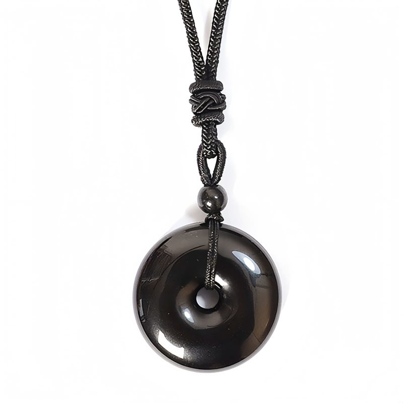 Collar de Paz con Obsidiana Negra Natural Natural Black Obsidian Peace Rope Necklace
