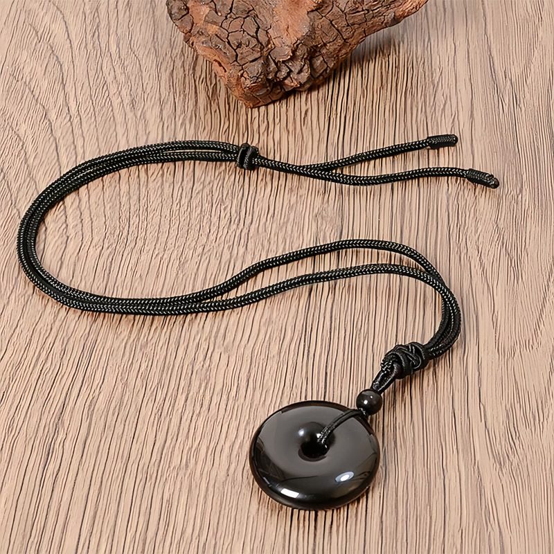 Collar de Paz con Obsidiana Negra Natural Natural Black Obsidian Peace Rope Necklace