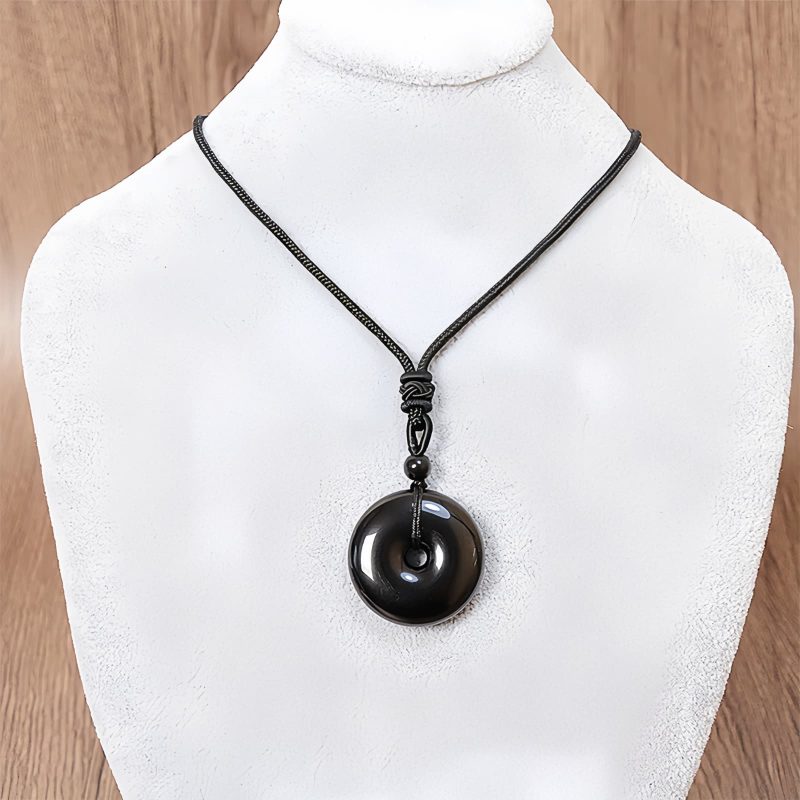 Collar de Paz con Obsidiana Negra Natural Natural Black Obsidian Peace Rope Necklace