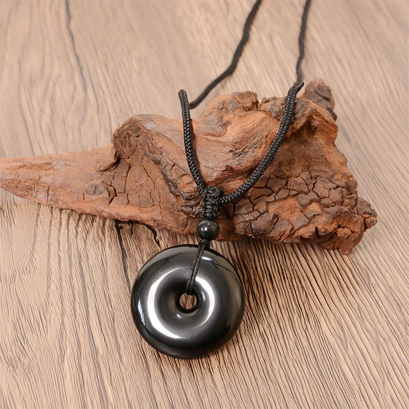 Collar de Paz con Obsidiana Negra Natural Natural Black Obsidian Peace Rope Necklace