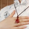 Collar de Pareja con Corazón de Amor de Cinnabar Natural Natural Cinnabar Love Heart Couple Necklace