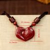 Collar de Pareja con Corazón de Amor de Cinnabar Natural Natural Cinnabar Love Heart Couple Necklace