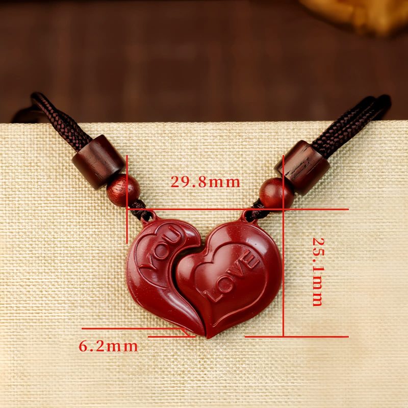 Collar de Pareja con Corazón de Amor de Cinnabar Natural Natural Cinnabar Love Heart Couple Necklace