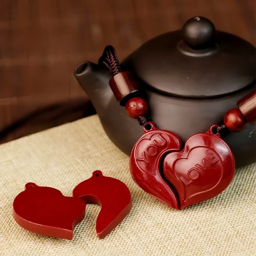Collar de Pareja con Corazón de Amor de Cinnabar Natural Collar de Pareja con Corazón de Amor de Cinnabar Natural