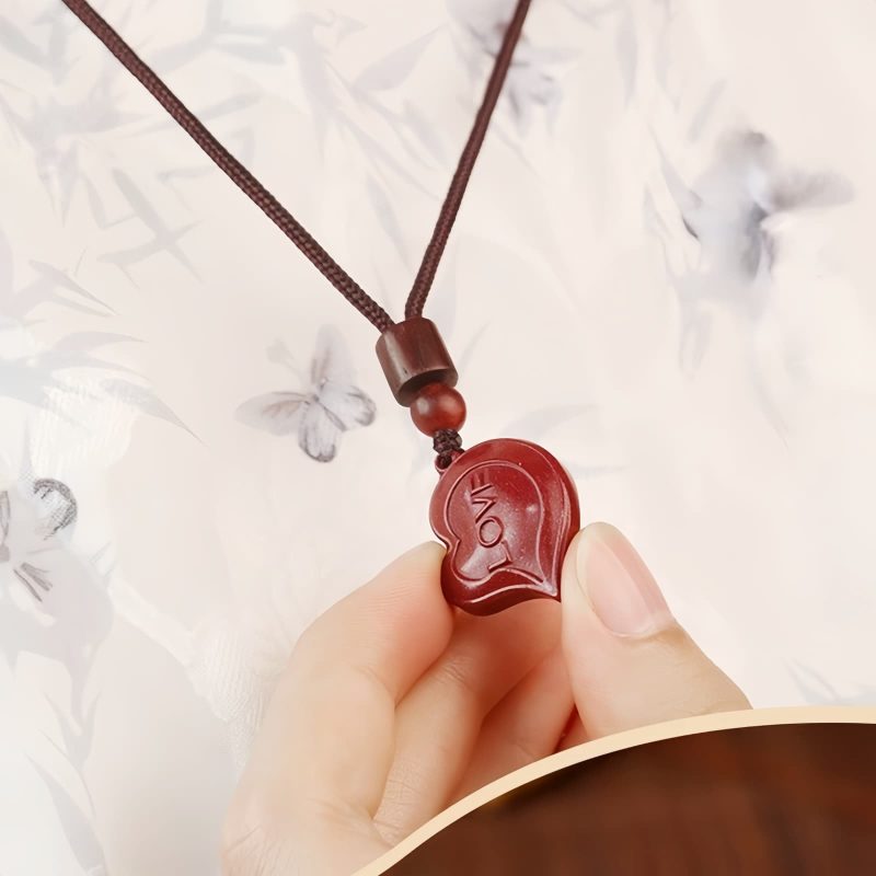Collar de Pareja con Corazón de Amor de Cinnabar Natural Natural Cinnabar Love Heart Couple Necklace