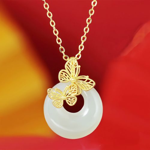 Collar con Mariposa de Jade Hetian Natural Collar con Mariposa de Jade Hetian Natural
