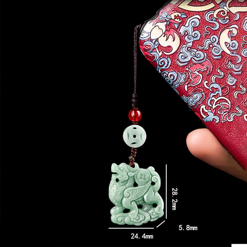 Decoração Suspensa Natural de Jade Kirin para Telemóvel Natural Jade Kirin Phone Hanging Decoration