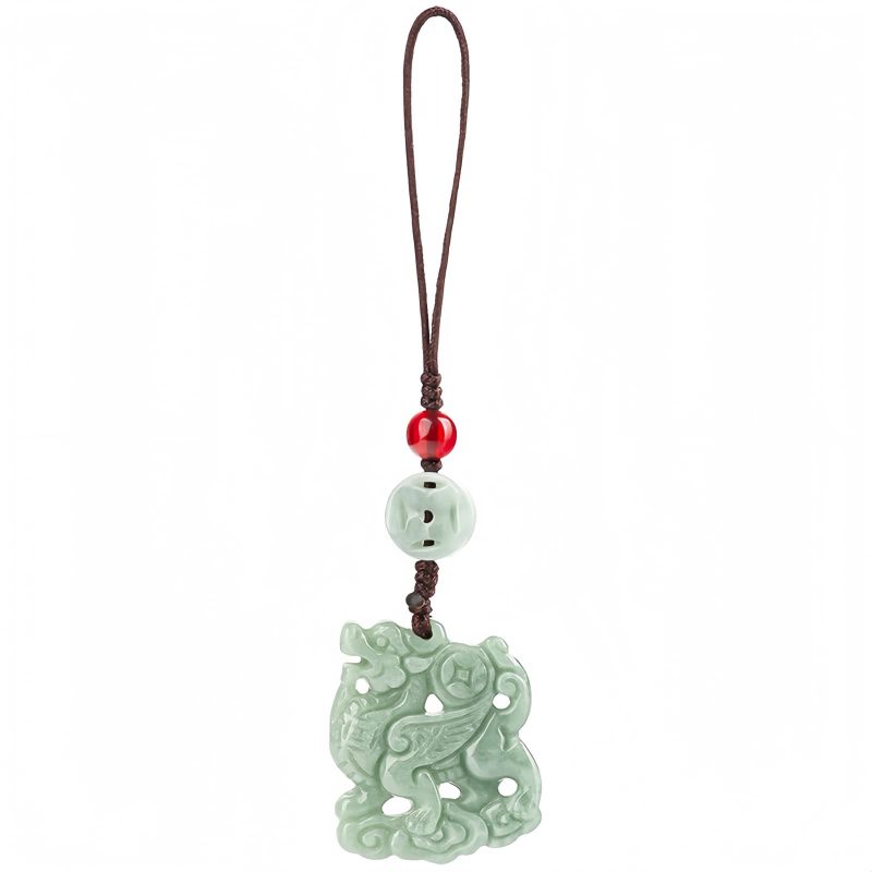 Decoração Suspensa Natural de Jade Kirin para Telemóvel Natural Jade Kirin Phone Hanging Decoration