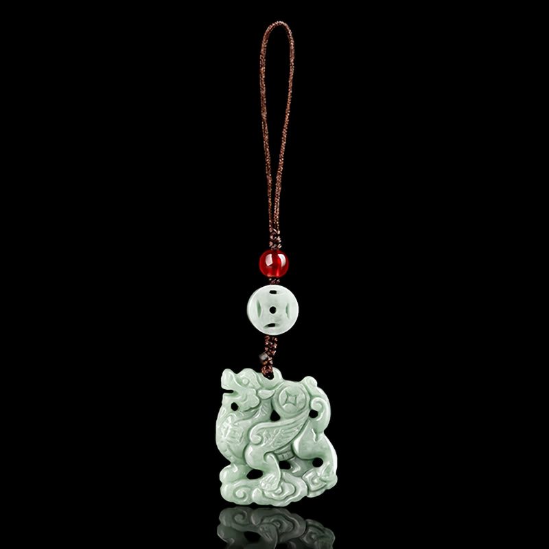 Decoração Suspensa Natural de Jade Kirin para Telemóvel Natural Jade Kirin Phone Hanging Decoration