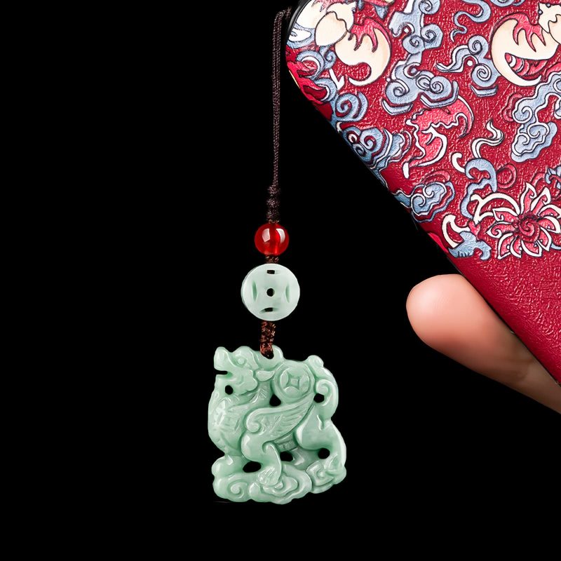 Decoração Suspensa Natural de Jade Kirin para Telemóvel Natural Jade Kirin Phone Hanging Decoration