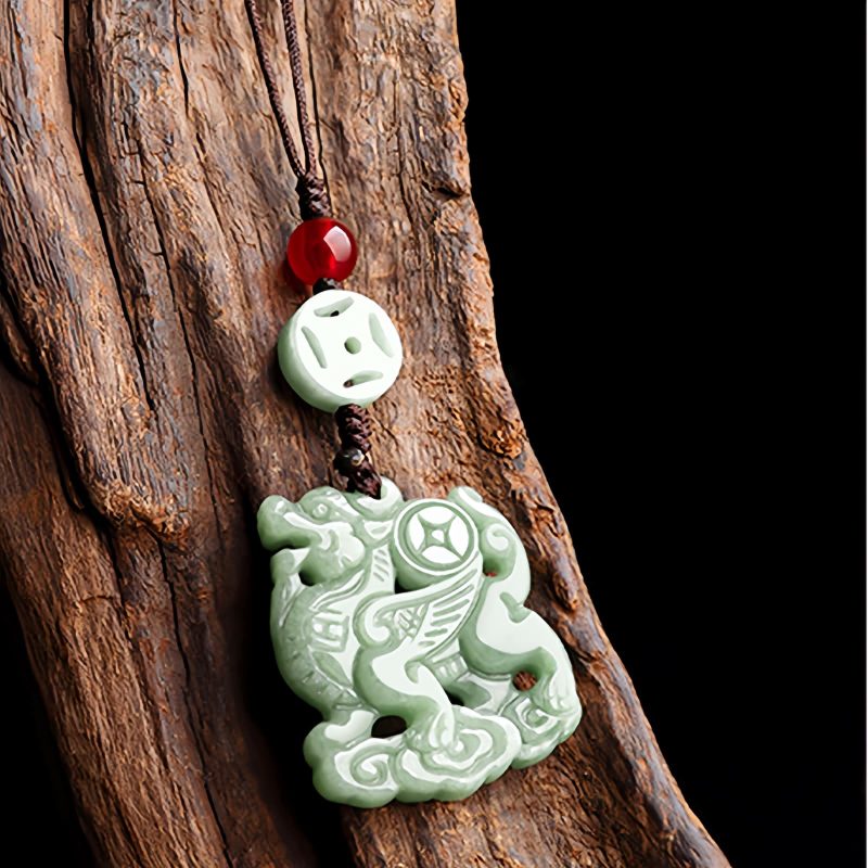Decoração Suspensa Natural de Jade Kirin para Telemóvel Natural Jade Kirin Phone Hanging Decoration