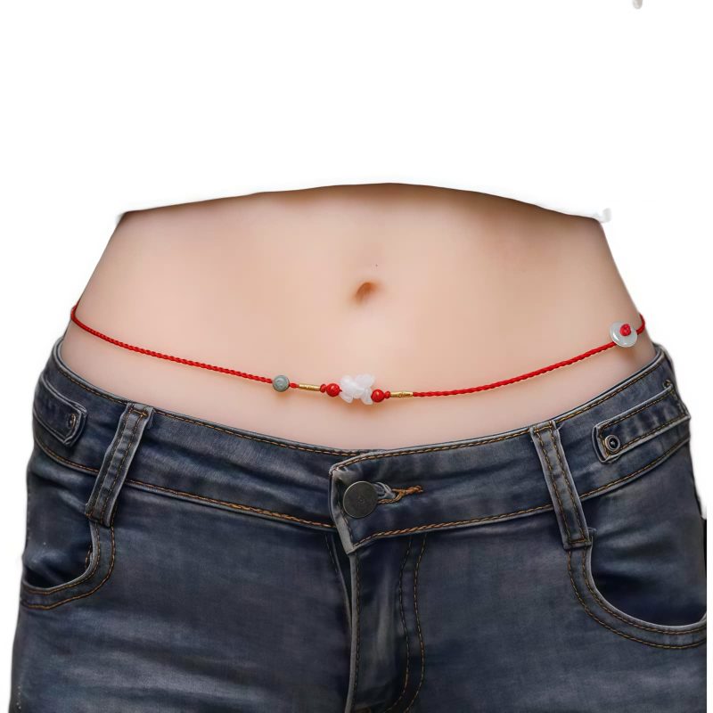 Cadena de Cintura con Hilo Rojo y Jade de la Paz Red String Jade Peace Belly Chain