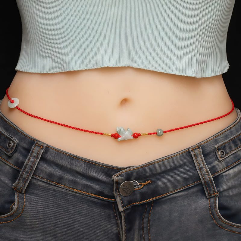Cadena de Cintura con Hilo Rojo y Jade de la Paz Red String Jade Peace Belly Chain
