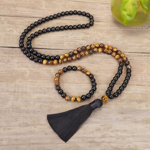 Collar de Protección de Ónix Negro Tibetano y Ojo de Tigre Collar de Protección de Ónix Negro Tibetano y Ojo de Tigre