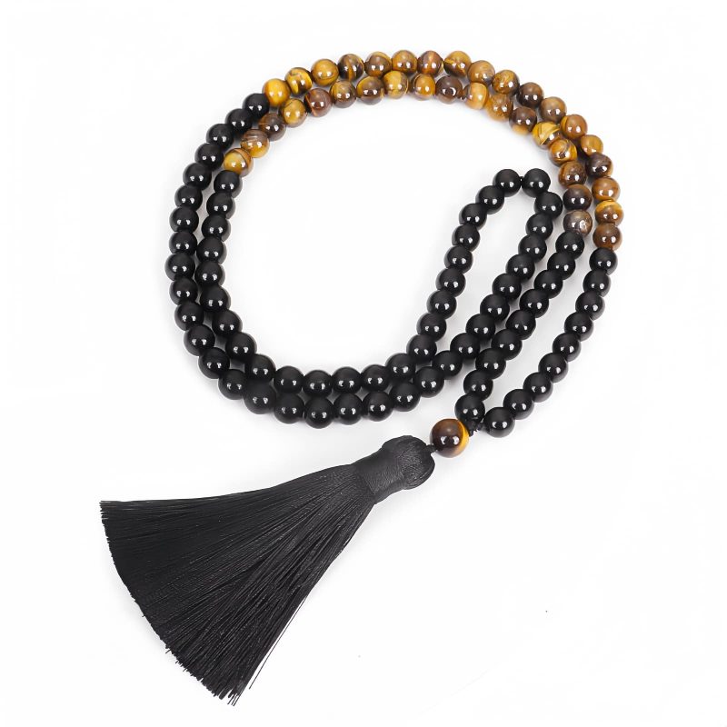 Collar de Protección de Ónix Negro Tibetano y Ojo de Tigre Tibetan Black Onyx Tiger Eye Protection Necklace