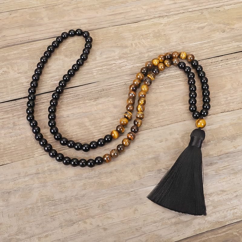 Collar de Protección de Ónix Negro Tibetano y Ojo de Tigre Tibetan Black Onyx Tiger Eye Protection Necklace