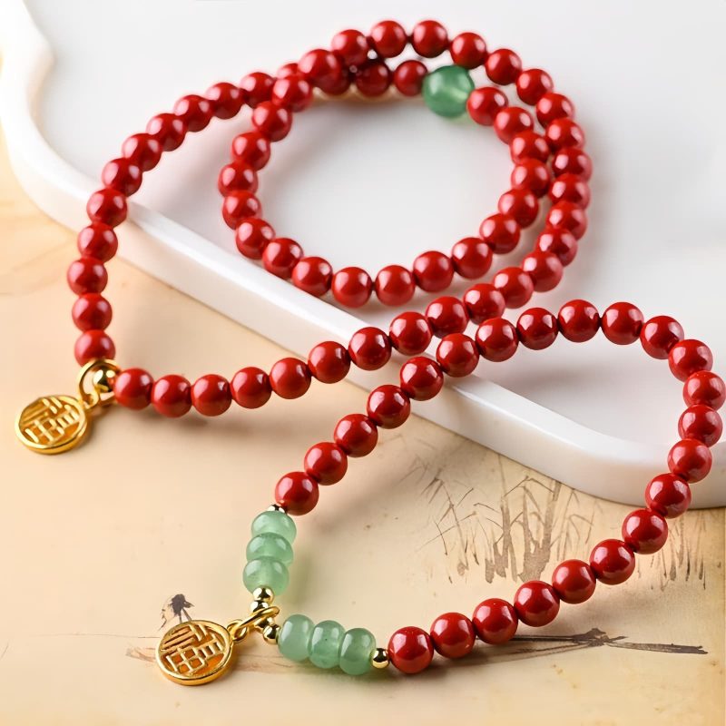 Pulsera Tibetana de Cinabrio y Aventurina Verde para la Buena Suerte Tibetan Cinnabar Green Aventurine Luck Bracelet