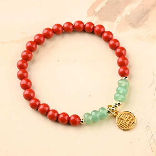 Pulsera Tibetana de Cinabrio y Aventurina Verde para la Buena Suerte Pulsera Tibetana de Cinabrio y Aventurina Verde para la Buena Suerte
