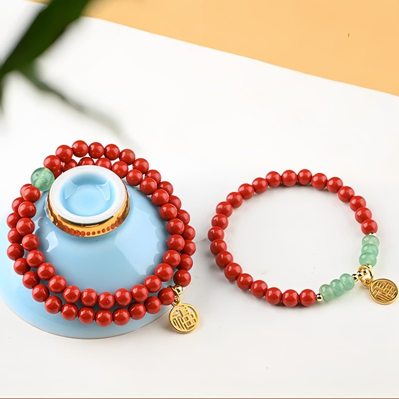 Pulsera Tibetana de Cinabrio y Aventurina Verde para la Buena Suerte Tibetan Cinnabar Green Aventurine Luck Bracelet